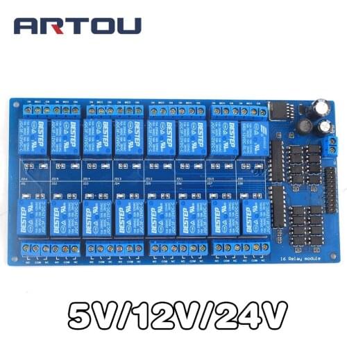 DC 5V 12V 24V 16 Channel Relay Shield Module with Optocoupler LM2596 Microcontrollers Interface Power Relay For Arduino Smart Ho