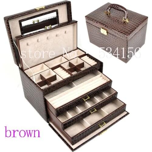 Luxurious big 4 layers brown leather jewelry box earrings jewelry display box wedding gifts gift box (28. * 20 * 19.5 cm)