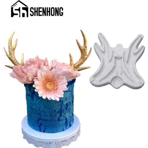 SHENHONG Antlers Cakes Decorating Tray Silicone Fondant Molds Dessert Pastry Moulds Gumpaste Sugarcraft Baking Tools