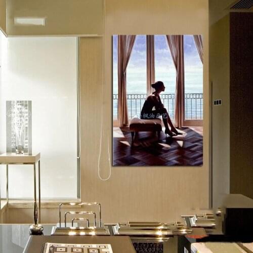 Blue lady modern oil painting canvas art pure hand painted painting art for living room wall decor stretched on wooden