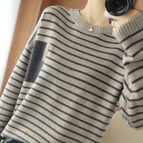 Striped Sweater Womens Casual And Loose Wear New Autumn And Winter Knitted Top Versatile Lady Bottomed Sweater Fashion