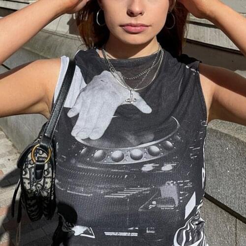 YiYiMiYu Vintage Print Crop Top y2k Aesthetic Corset Top Women Mesh Summer Tank Tops Fashion Streetwear Harajuku Tee 2021 90s