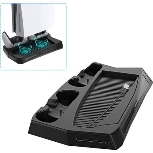 Fan Cooler for PS5 Digital Edition / UHD Edition Console Charging Station with Dual Controllers Port Charger Dock and 3 USB HUB