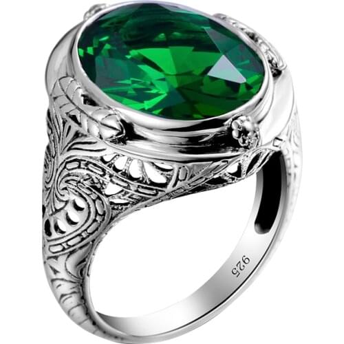 White Gold Color 14*18mm Oval Natural Emerald Rings For Women Vintage Real 925 Sterling Silver Mens Jewelry Brand Wedding Gifts