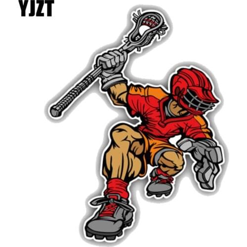 YJZT 9.5CM*12.7CM Funny Lacrosse Player Cartoon PVC Motorcycle Car Sticker Decal 11-00122
