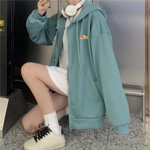 Women Hong Kong Style Casual Hooded Outerwear 2021 Early Spring Harajuku High Street All-Match Top Solid Color Letter Print Coat