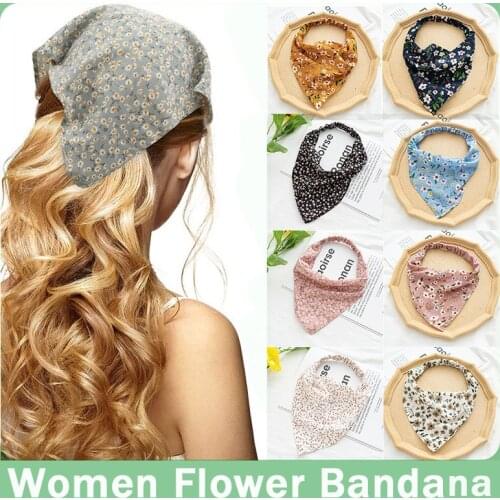 1pcs Woman Flower Headwear Summer Head Scarf Chiffon Triangle Bandanas Girls Elastic Hairband Hair Accessories Ornaments