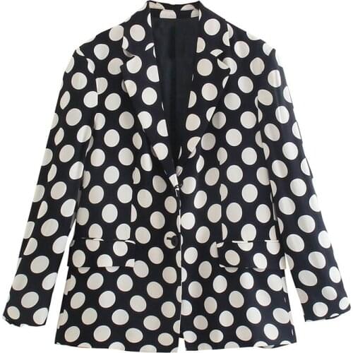 MESTTRAF Women 2021 Fashion Polka Dot Single Breasted Blazer Retro Long Sleeve Welt Pocket Loose Coats Streetwear