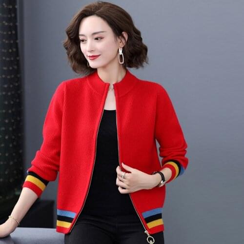 Autumn Spring Solid Womans Knit Cardigans Long Sleeve Casual Female Sweater with Zipper Loose O-Neck Ladies Cardigans Outwear