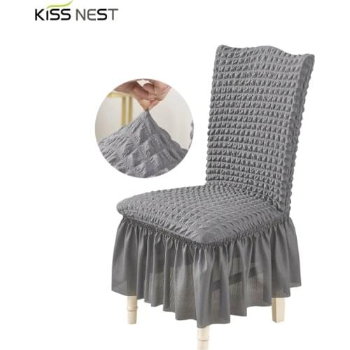 1 Pcs Solid Color Skirt Chair Cover,Soft Seersucker Fabric Chair Covers For Kitchen Dining Room Wedding Banquet Hotel