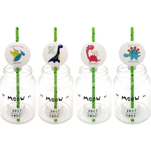 12pcs Disposable Biodegradable Paper Straw Tube Eco Friendly For Boys Kids Dinosaur Theme Birthday Party Supplies Tableware