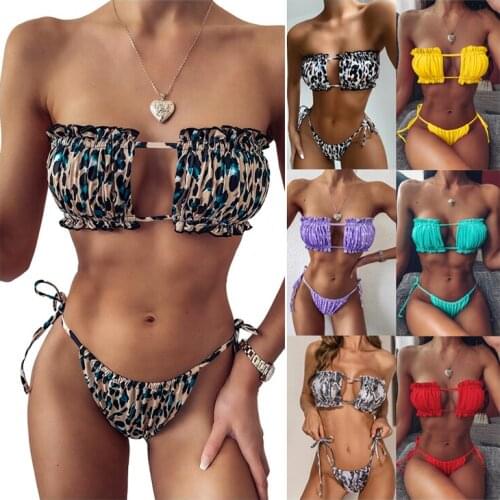 2 Piece Bikini Sexy Pleated Bandeau 2021 Womens Swimwear Micro Mini Thong Bikini Sets For Women