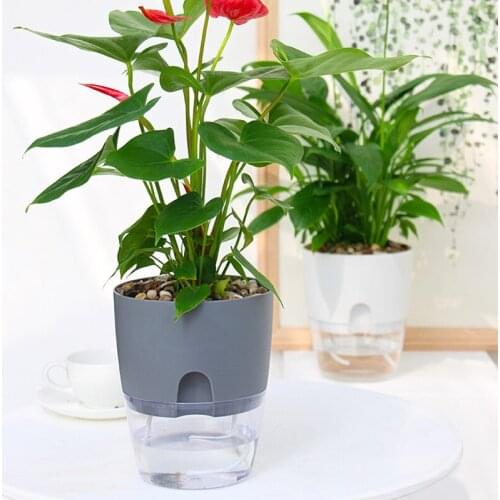 2-Layer Plant Pot Self-watering Pots with Water Container Round Decorative Flower Pot and planter for Garden and Home Decoration