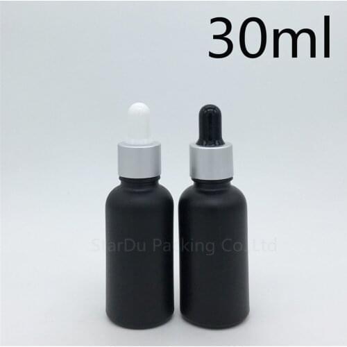240pcs 30ml black frosted glass essential oil bottle with Sub Silver ring dropper 30cc glass perfume bottle