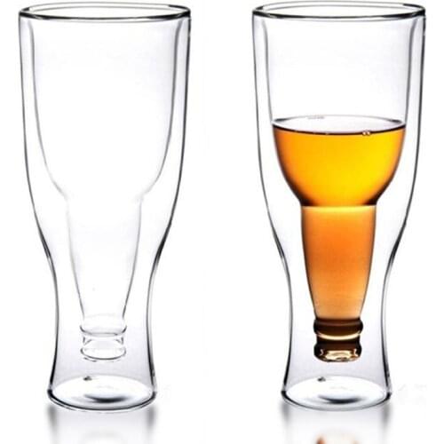 350ml Irregular Creative Heat-resistant Double Layer Beer Mug Transparent Glass Fruit Juice Drink Cup Wine Tumbler