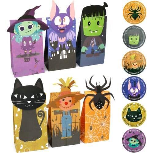 6PCS Happy Halloween Paper Bags Packaging Gift Bags Food Candy Sweets Boxes Party Decoration Favors Present Trick or Treat Bag