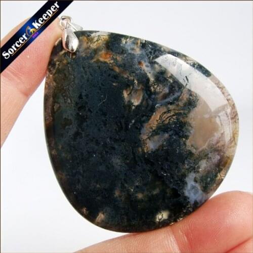 Free Shipping Fashion Jewelry Natural Dendritic Moss Agates Stone Drop Pendant Necklace Timeless Gift For Girlfriend KS673