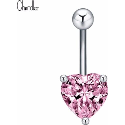 Chyandler Pink Austrian Heart Crystal Love Shape Navel Belly Button Ring Plated Barbell Sexy Summer Jewelry For Womens