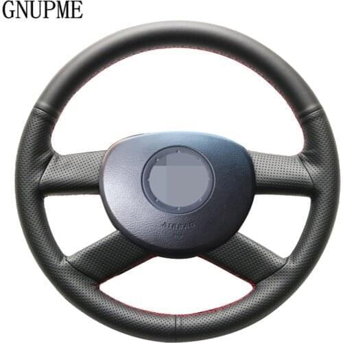 DIY Hand-stitched Artificial Leather Black Car Steering Wheel Cover for Volkswagen VW Polo 2003-2006