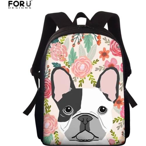 FORUDESIGNS Floral Dog Print 15 inch Kids School Bag Kindergarten Small Bag for Boys Girl Toddler Kids School Bag Backpacks