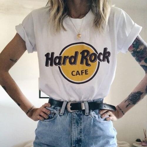 Summer Hard Rock Cafe Letter Print T Shirt Womens Grunge Aesthetic Short Sleeve Casual Kawaii Harajuku Tops Tees