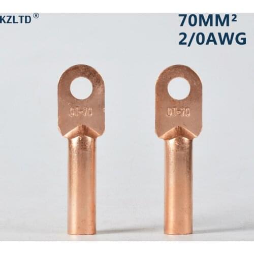 5PCs/Lot Copper Tube Cable Terminals Eyelets Battery Lug Ring End 70mm Square 2/0 AWG 12MM / 0.47" Bolt Hole Wire Terminal DT-70
