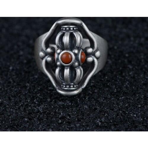 100% 925 Sterling Silver color Vajra Rings for Men Women Silver color Rings with Red Stone Retro Rotatable Jewelry Best Gifts