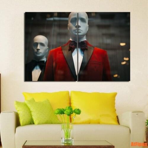 Suit Fake Model Canvas Paintings Home Decor Vintage Wall Art Picture for Living Room (No Framed) 2 Panels Print Poster