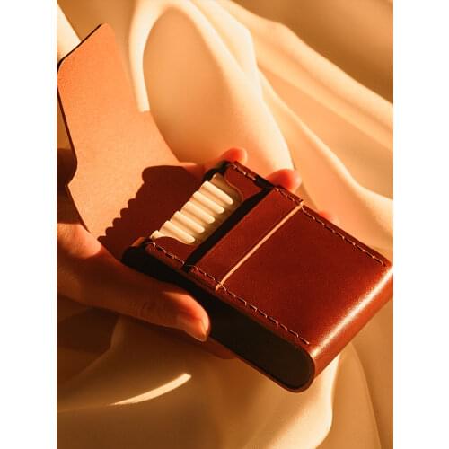 Handmade Leather Cigarette Case Wooden Portable Card Storage Box Mens Gadget Magnetic Business Gift for Father