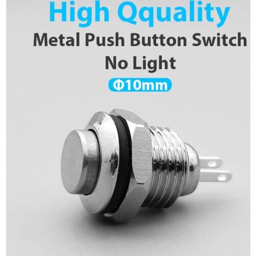 1Pcs 10mm 2pin Panel Hole Metal Push Button Switch High Head Self-locking/Latching Self-reset/Momentary soldering IP67 1NO