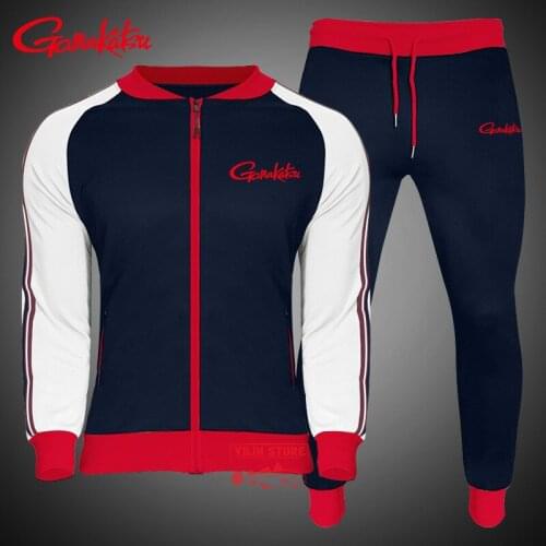 Gamakatsu Men Spring Fishing Suit Set Sweater Coat Fishing Jacket Windproof Outdoor Warm Jackets Sports Two-piece Zipper Shirt