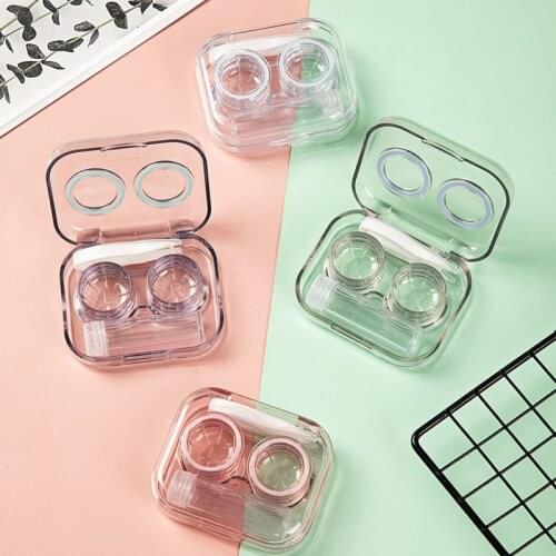 2021 New Cute Travel Contact Lenses Case Transparent Tweezers Suction Stick Container Set Portable Contact Lens Box for Women