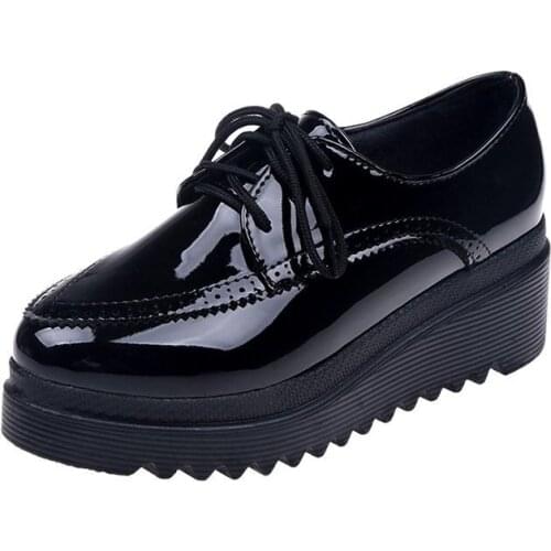 2021 Autumn Womens Platform Shoes Breathable Increased British Style Small Leather Shoes Black Student Leather Flats