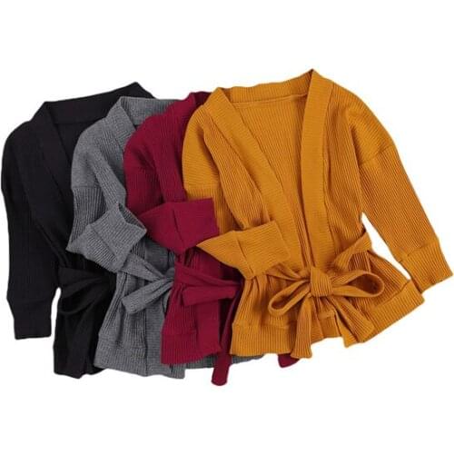 2-7Y Toddler Kids Girls Cardigan Sweater Coat Top Baby Children Clothing Boys Girls Knitted Sashes Coat Jacket Newborn Outwear