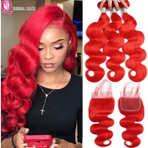 Red Bundles With Lace Closure Colored Body wave Human Hair Bundles With Closure Remy Brazilian Hair Weave Bundles And Closure