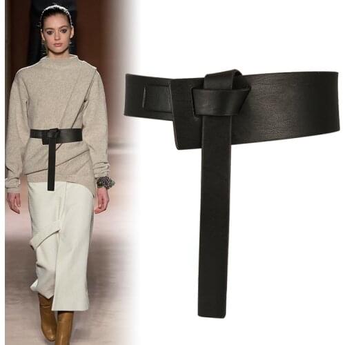 New Women Wide Belt Long Section Soft Leather Waistbands Black Bow Knot Body Shaping Bands Punk Belts Dress High Quality Strap