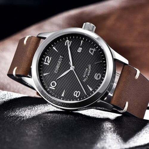 CORGEUT luxury top brand 42mm Mechanical clock leather Sapphire crystal calendar male sport Automatic men wristwatch Reloj