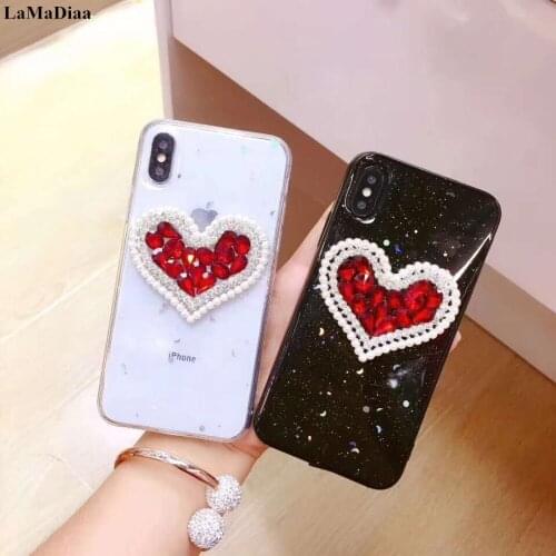 For iPhone X XS MAX XR Capa Glitter Red Love Heart Diamond Luxury Phone Cases For iPhone 11 Pro MAX 6 6SPlus 7 8 Plus Soft Cover