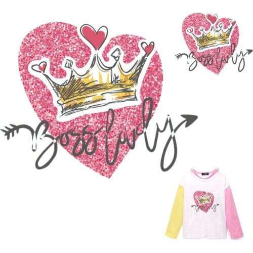 Pink Crown Transfer Patch Iron On Transfers For Clothes Stickers on Clothing Ironing badge T Shirt Washable applique Stripes