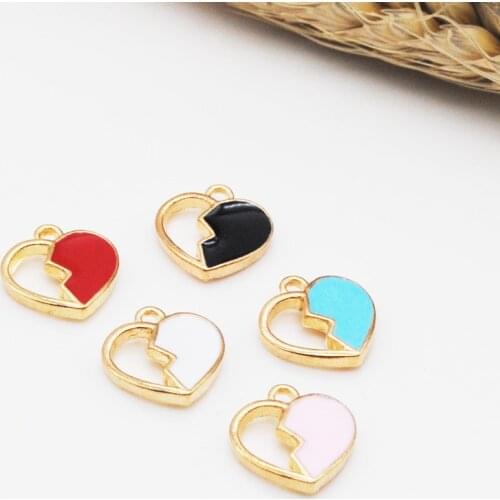 10pcs/lot Gold Zinc Alloy Charms Enamel Sweet Heart Hollow Charms For DIY Necklaces Bracelets Jewelry Making Accessories 14*15mm
