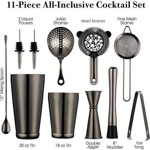 CocktailShaker 11 PCS Bar Set household party etc Rose Gold Color 750ml Shiny Stainless Steel Boston Cocktail Shaker Set