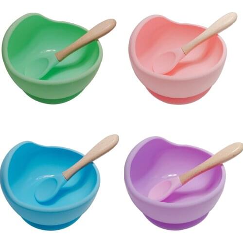 BPA Free Silicion Baby Tableware Unbreakable Children Self Feeding Bowl With Spoon Dishwasher And Microwave Safe Toddler Product