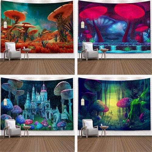 Shiny magical mushroom wall hanging hippie boho tapestry for living room colorful mushroom large wall tapestry yoga blanket