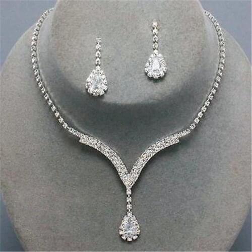 Bridal Fashion Crystal Rhinestone Choker Necklace Earring Women Wedding Accessories Tennis Chain Chokers Jewelry Set
