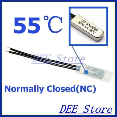 10Pcs/lot 55C Degree Celsius NC Normal Close Thermal Protector Sensor Thermostat temperature control fuse switch 250V 5A KSD9700