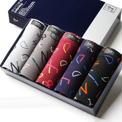 4Pcs/Lot Mens Panties Boxer Print Underwear Cotton Shorts For Male Couple Sexy Set Calecon Large Size Underpants L-5XL