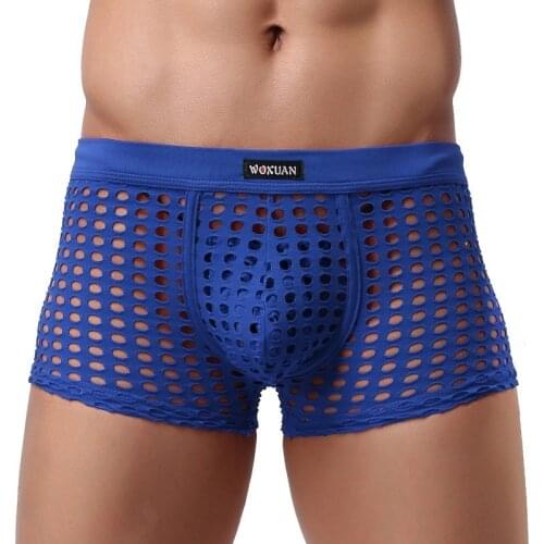 3XL Men Fishnet Boxer Shorts Sexy Mesh Transparent Underwear Bugle Pouch Gay Panties Calzoncillos Breathable Quick Dry Underpant