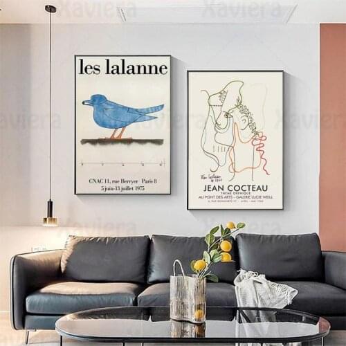 Vintage Poster HD Print Les Lalanne Blue Bird Jean Cocteau Abstract Figure Home Decor Canvas Painting Exhibition Poster Wall Art
