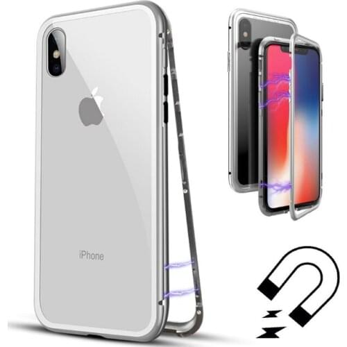 VNSTRIP 2pcs Magnetic Adsorption Metal case for iPhoneXR Tempered glass back cover for apple 678 plus Anti-shock filp coque box
