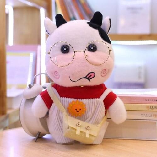 30cm Funny Korean Lalafanfan Milk Cow Plush Toy Stuffed Soft Kawaii Cattle Doll Wearing Hat Sweater Overalls Cow Toy Home Decor